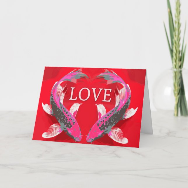 Carte rouge et rose d'amour de koi (Devant)