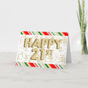 Carte Rouge et Vert Noël Or 21e anniversaire