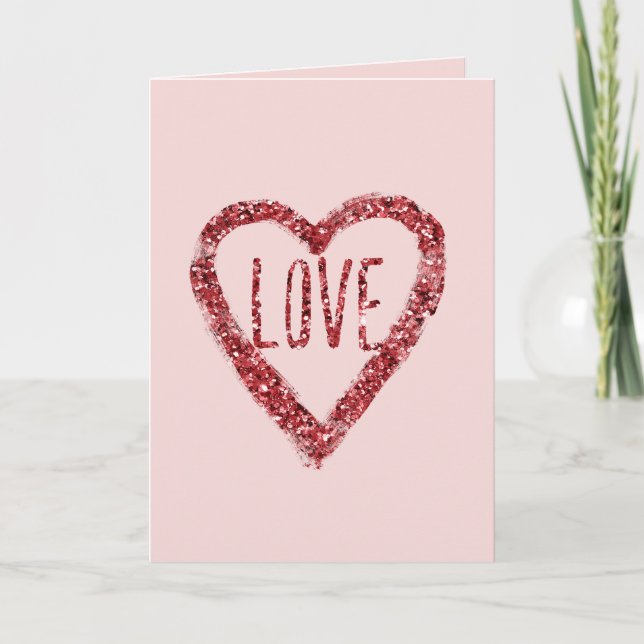 Carte Rouge Paillettes Étincelle Amour Saint-Valentin (Devant)