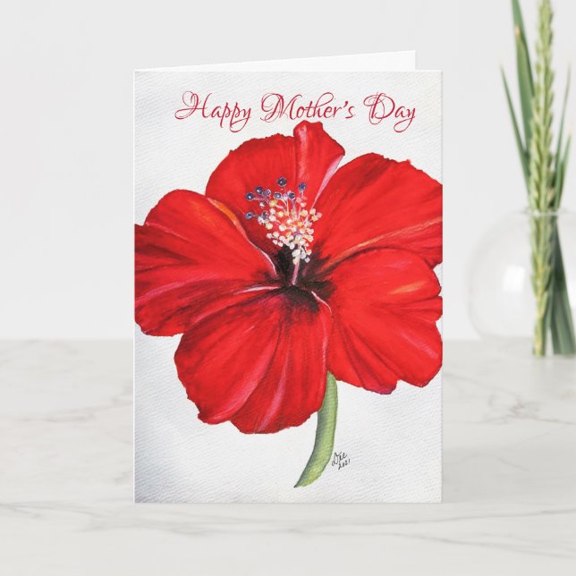 Carte rouge pour la fête des mères de l'Hibiscus (Devant)