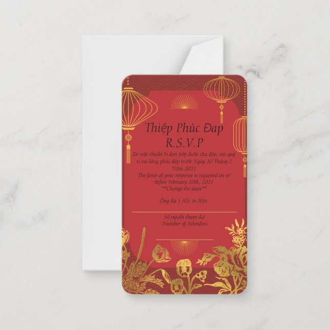 Carte rouge R.S.V.P qui est en anglais/vietnamien (Devant)