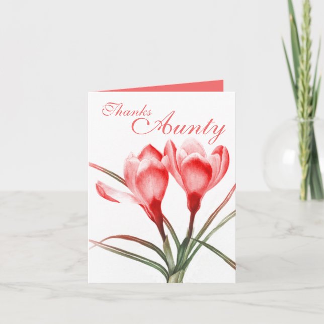 Carte rouge rose Crocus "Thanks Aunty" (Devant)