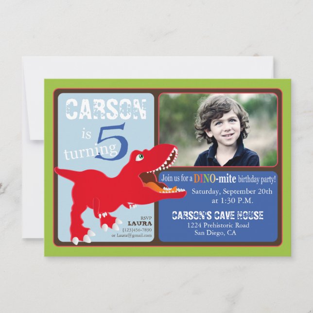 Carte Rouge T-Rex Dinosaur 5e anniversaire (Devant)