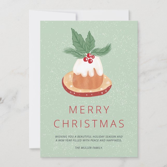 Carte Rouge vert mistletoe rustique Joyeux gâteau de Noë (Devant)