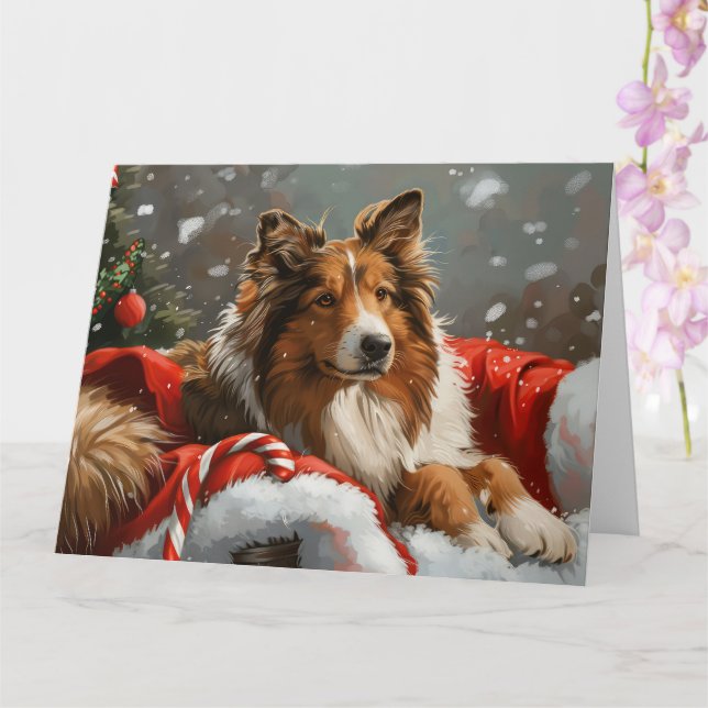 Carte Rough Collie Chien Festif de Noël (Orchidée)