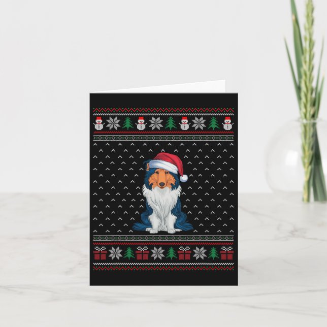 Carte Rough Collie Chien Portant le chapeau de Noël Ugly (Devant)