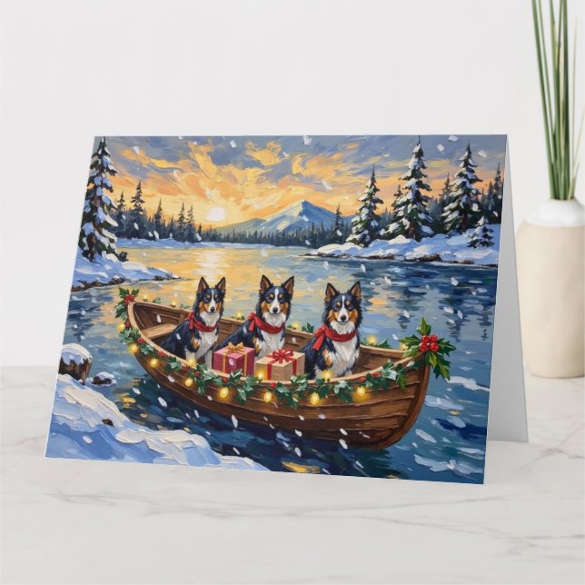 Carte Rough Collie Christmas Boat Holiday (Devant)