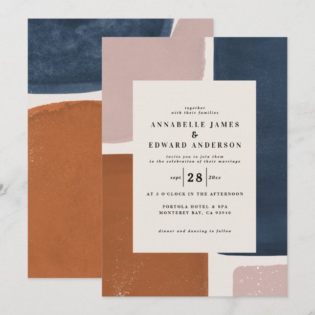 Carte rouille Abstraite, marine + rose moderne contempor (Devant / Derrière)