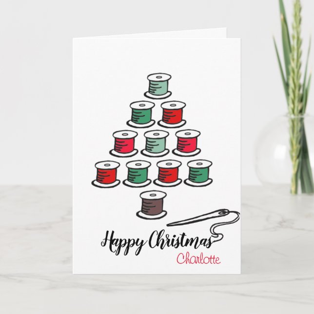 Carte Roulette de coton à coudre Arbre de Noël rouge et  (Devant)