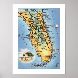 Carte routière Floride 12x16 Poster Imprimer