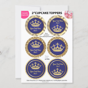 Carte Royal Blue Gold Prince, King Cupcake Toppers
