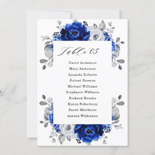 Carte Royal Blue White Silver Floral Siège Carte
