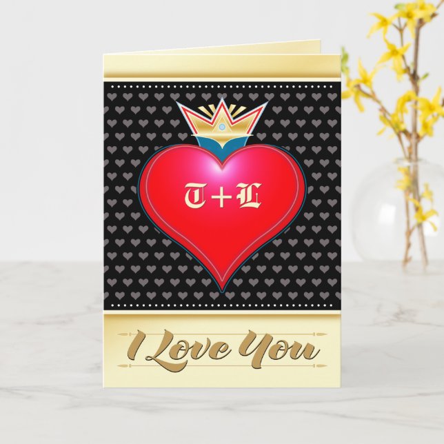 Carte Royal Crown I Love You Valentine Red Black Hearts (Fleur jaune)