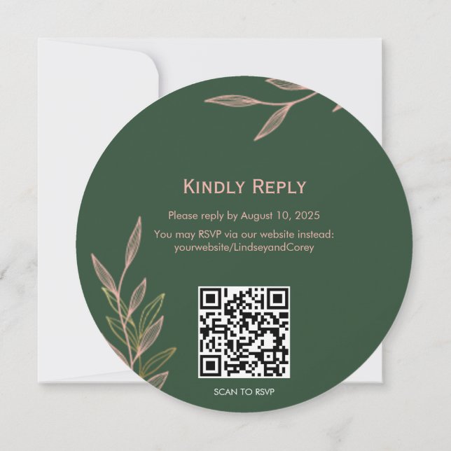 Carte RSVP 2 pour feuille or verte et rose (Dos)