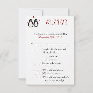 Carte RSVP 3,5x5 Couple de manchots en amour