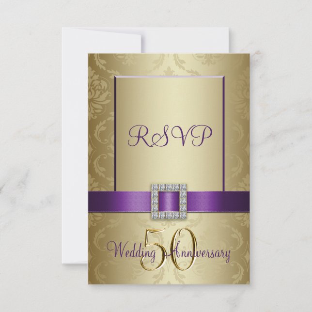 Carte RSVP 50e anniversaire du Mariage Purple Gold (Devant)
