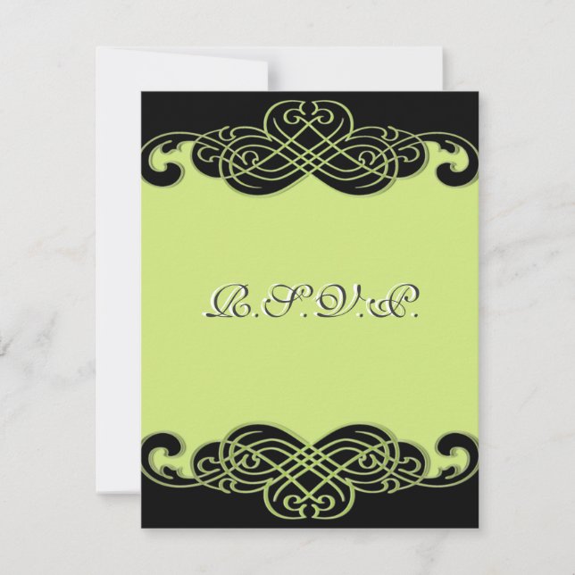 Carte RSVP à défilement vert noir et poire (Devant)