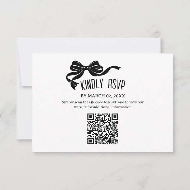 Carte RSVP à ruban moderne avec code QR  (Devant)