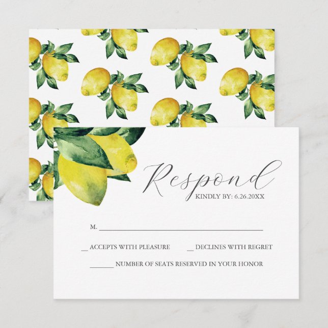 Carte RSVP à thème citron (Devant / Derrière)