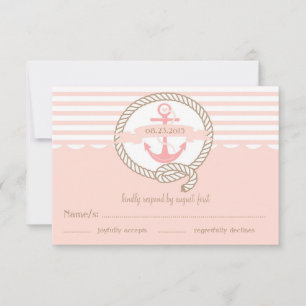 Carte RSVP Ancre rose et rayures nautiques