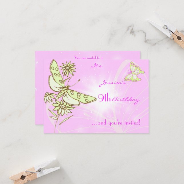 Carte RSVP Anniversaire au citron rose (Devant/Arrière en situation)