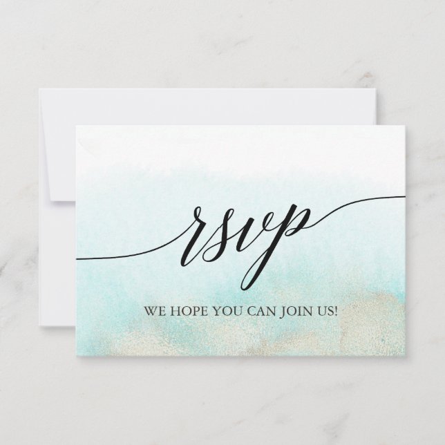Carte RSVP Aqua et Gold Beach Song (Devant)