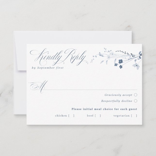 Carte RSVP au choix de repas Floral bleu (Devant)