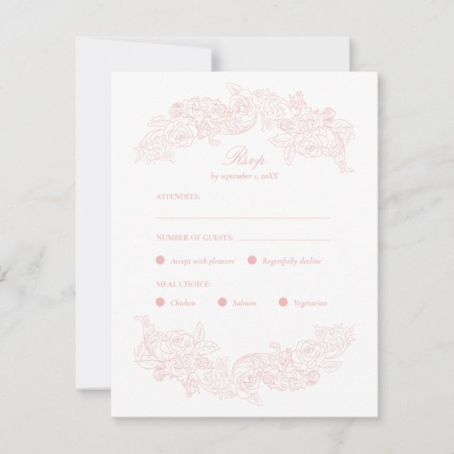 Carte RSVP au choix de repas Rococo rose (Devant)