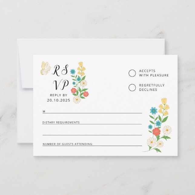Carte RSVP avec fleurs sauvages dessinés (Devant)
