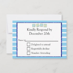 Carte RSVP baby shower Bleu Bébé