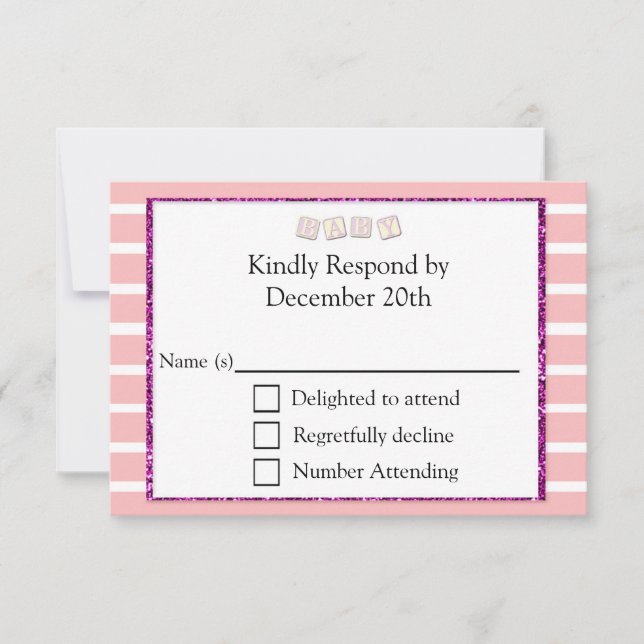 Carte RSVP Baby shower rose (Devant)