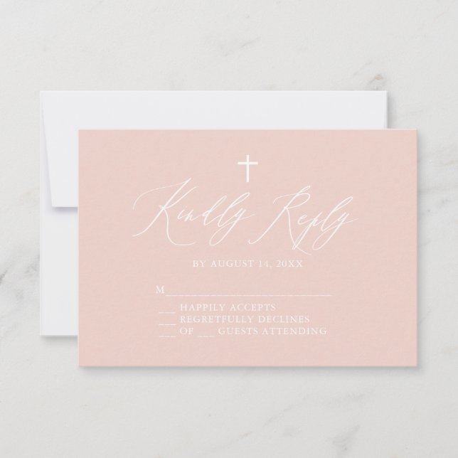 Carte RSVP Baptême de fille rose Dusty (Devant)