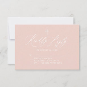 Carte RSVP Baptême de fille rose Dusty