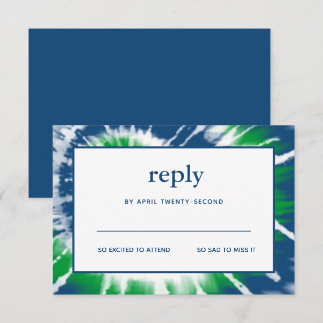Carte RSVP Barre Mitzvah à carreaux bleu et vert (Devant / Derrière)