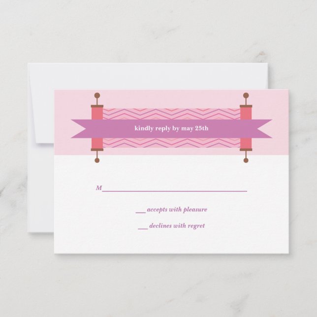 Carte RSVP Bat mitzvah de Torah Chevron rose (Devant)
