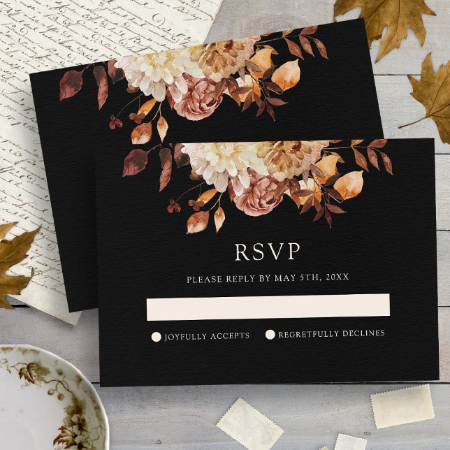 Carte RSVP Black Fall Copper Floral Wedding (Black Fall Copper Floral Wedding RSVP Card
)