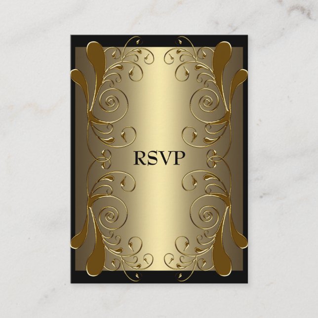Carte RSVP Black Gold Glam Floral (Devant)