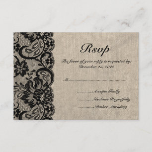 Carte RSVP Black Lace et Burlap Wedding