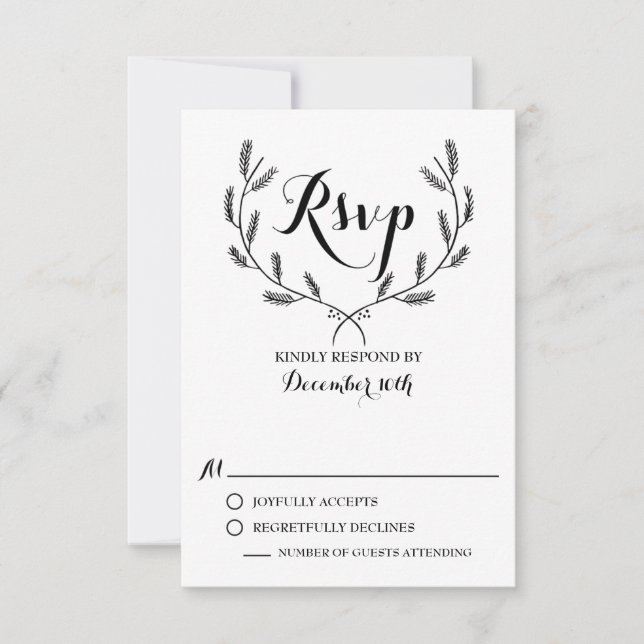 Carte RSVP Black Whimsical Winter Wreath Wedding (Devant)