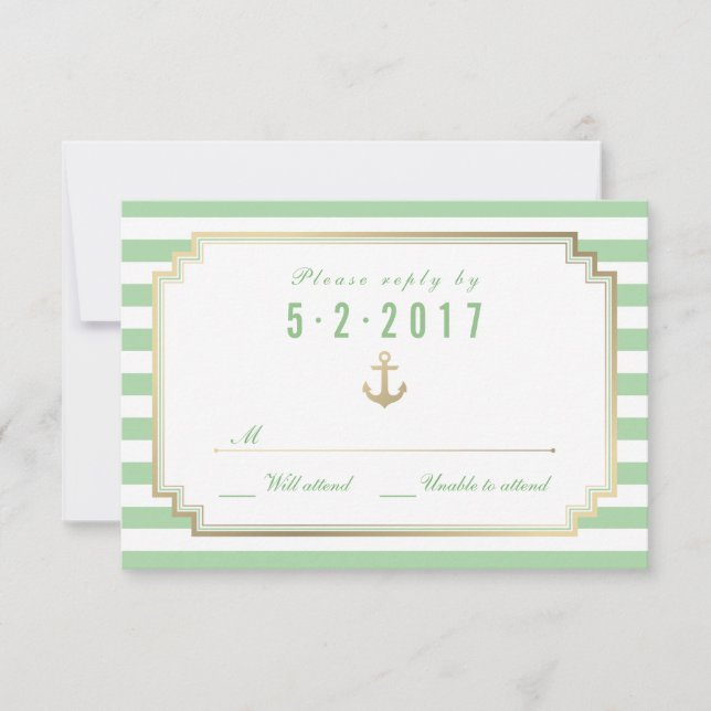 Carte RSVP blanche à menthe marine élégante (Devant)
