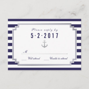 Carte RSVP blanche marine marine