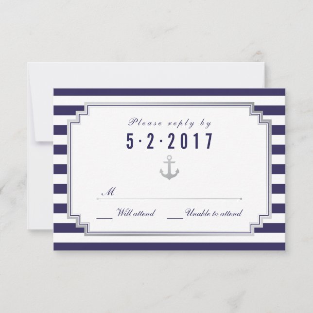 Carte RSVP blanche marine marine (Devant)