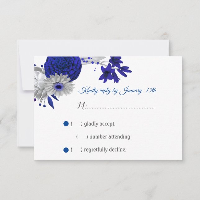 carte RSVP bleu et argent royal (Devant)