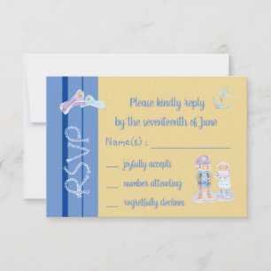 Carte RSVP Bleu et Beige Cartoon de loutres de mer