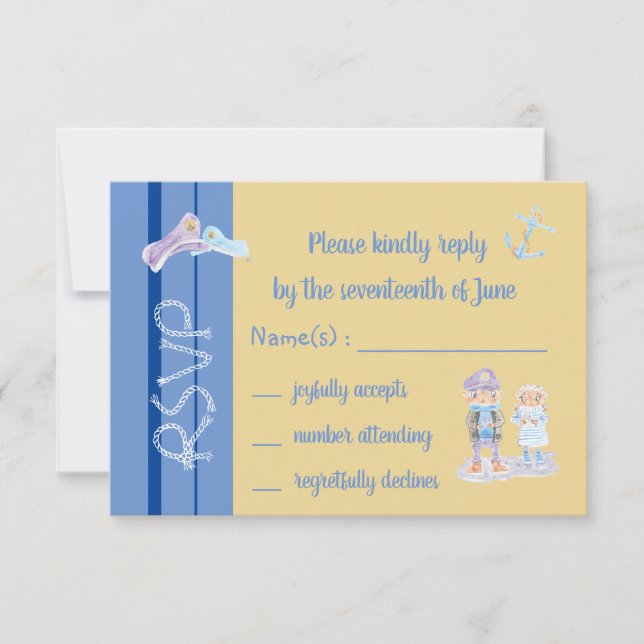 Carte RSVP Bleu et Beige Cartoon de loutres de mer (Devant)