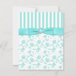 Carte RSVP bleu et blanc à rayures florales Aqua