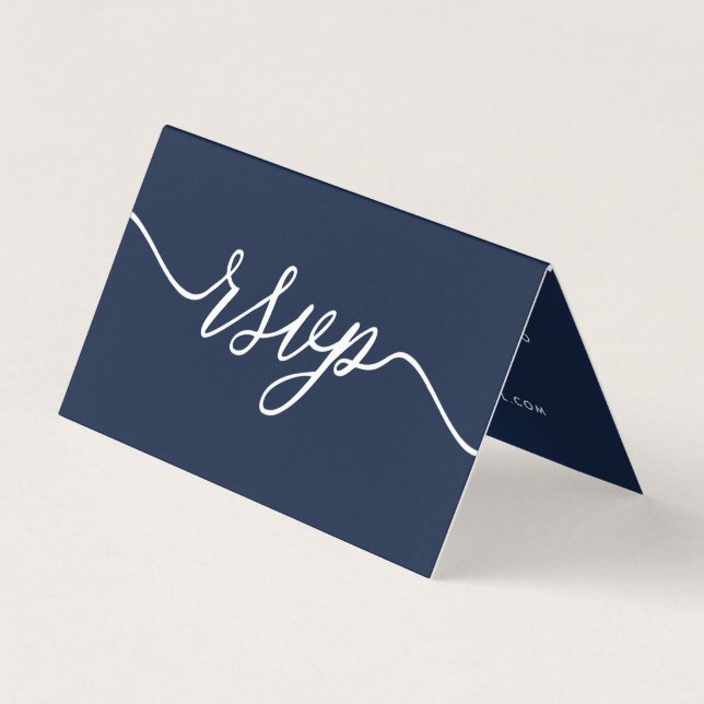 Carte RSVP bleu et blanc marine, simple script et  (Devant)