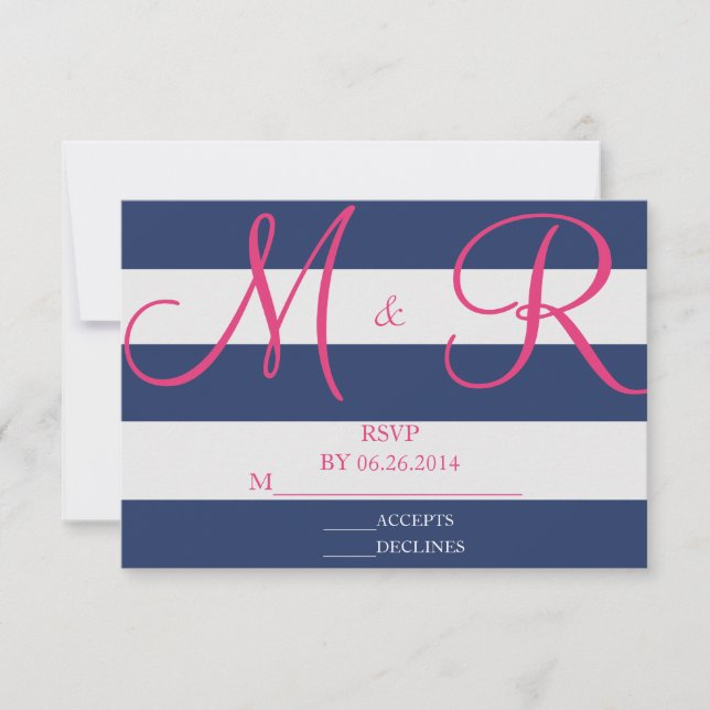 Carte RSVP bleu et rose marine (Devant)