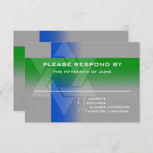 Carte RSVP bleu et vert sur n'importe quelle coule