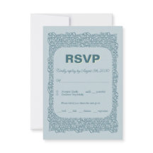 Carte RSVP bleue vintage personnalisée pour mariag